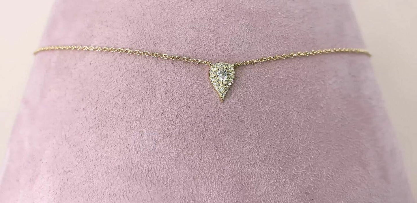 Pear Diamond Teardrop Pendant Necklace 14K White Gold Water Drop 0.16 CT Natural