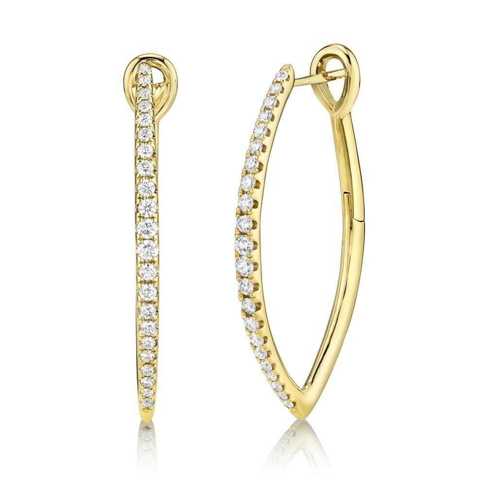14K Gold 0.75 CT Diamond Marquise Drop Hoop Earrings Natural Round Cut