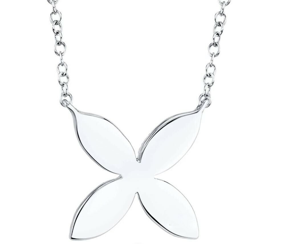 14K Gold 0.20 CT Diamond Flower Necklace Petal Pendant Pave Natural Womens