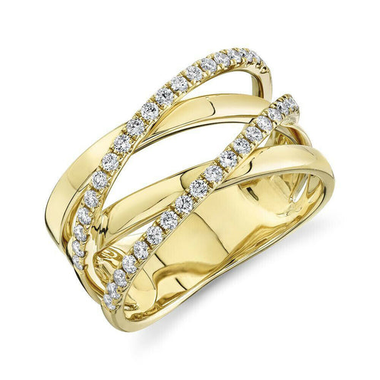 14k Gold 0.41 CT Diamond Double Band Crossover Ring Natural Round Cut