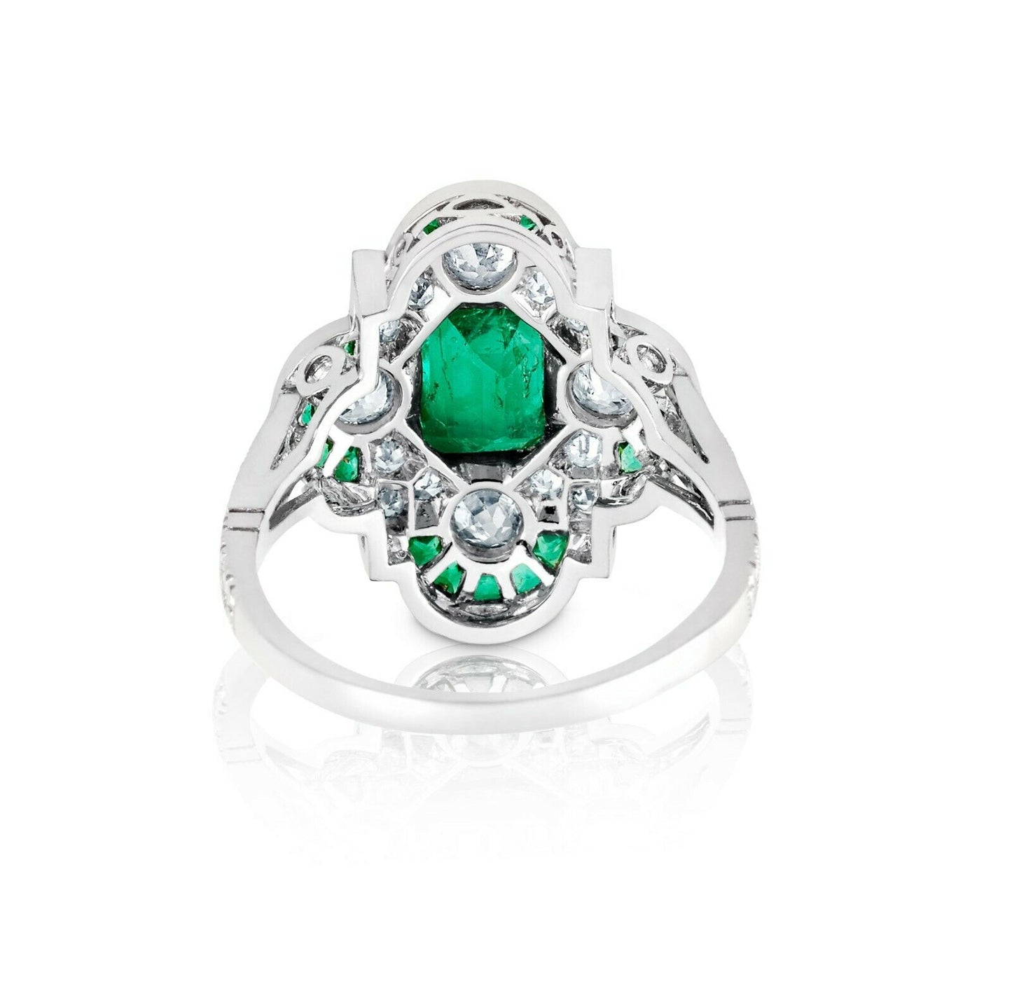 Art Deco Diamond Emerald Platinum Ring Handmade Certified Natural