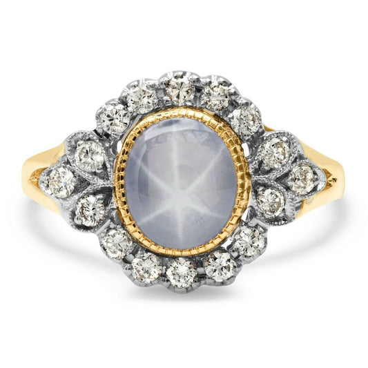 14K Gold 3.20 CT Diamond Star Sapphire Ring Oval Natural Handmade 6 Star Asterism