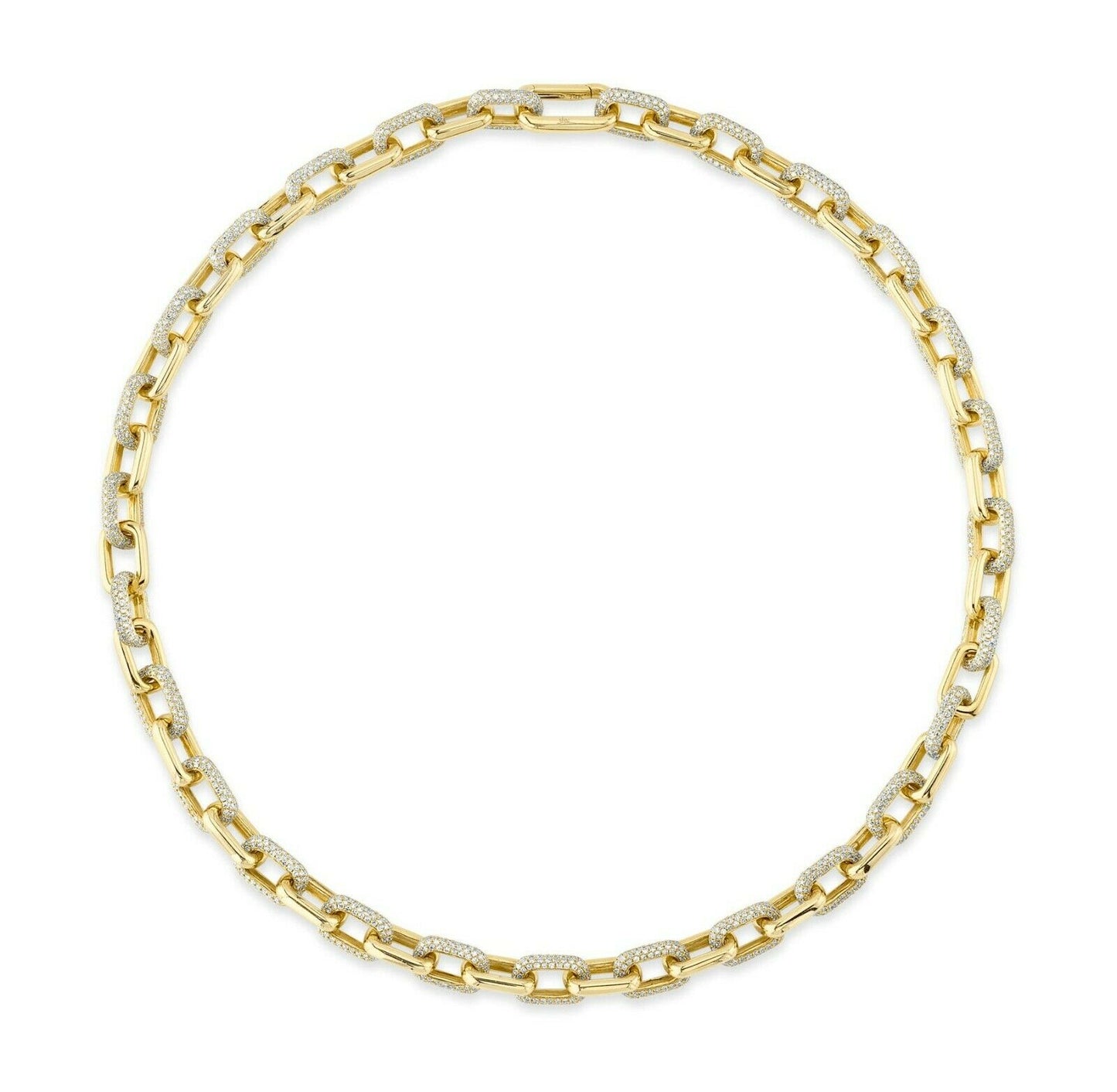 14K Gold 7.86 CT Diamond Link Necklace Paper Clip Oval Pave Set