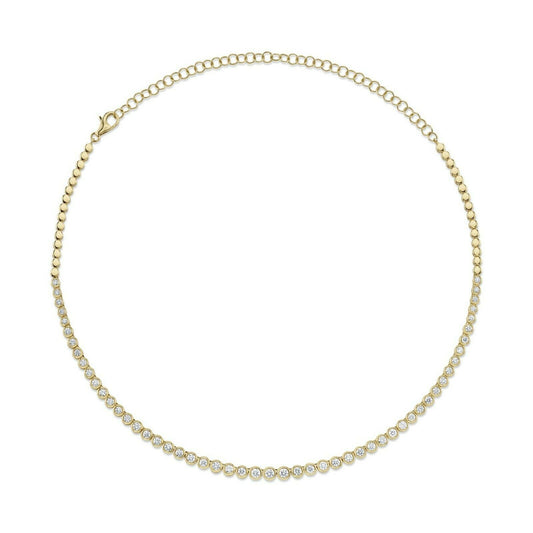 14K Gold 3.53 CT Diamond Tennis Necklace Bezel Set Round Cut Natural