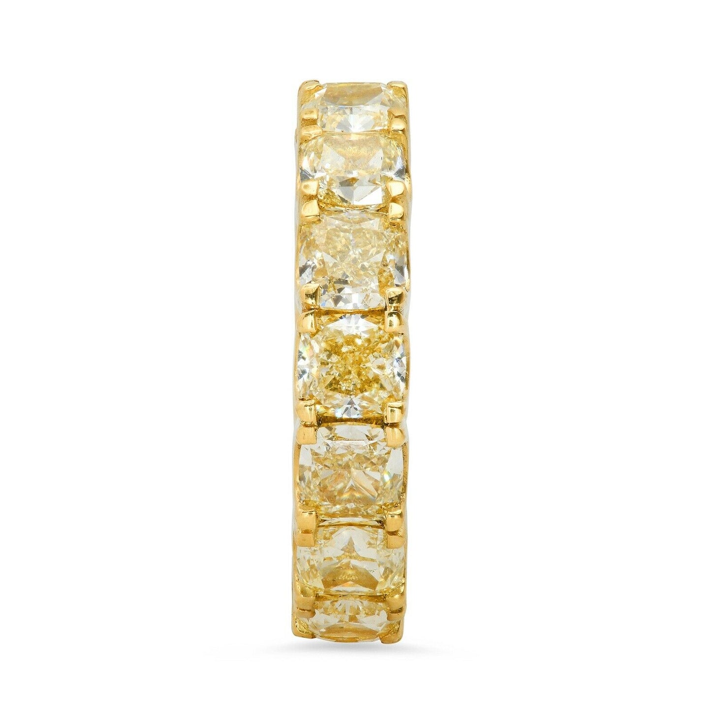 18K Gold 7.56CT Fancy Yellow Cushion Diamond Eternity Ring Certified Natural