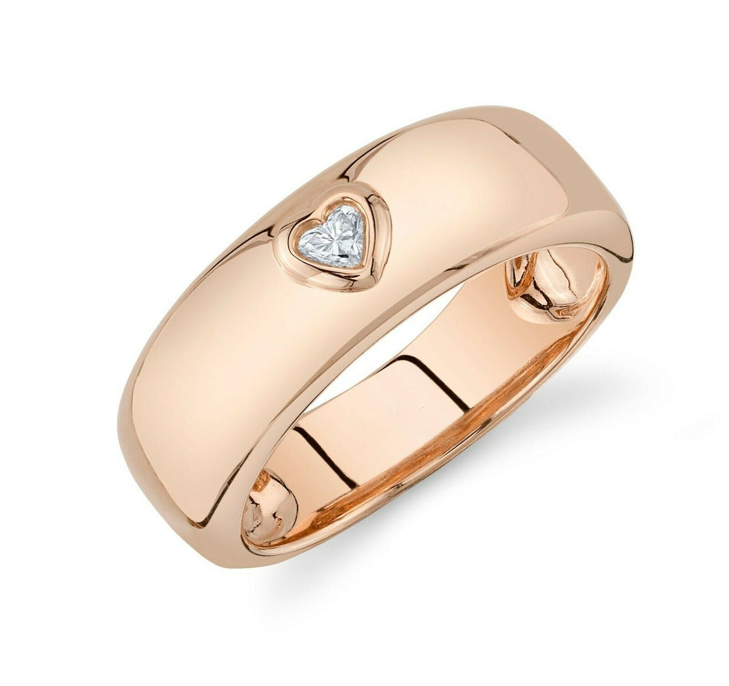 14K Gold 0.09CT Heart Cut Diamond Band Ring Women's Natural