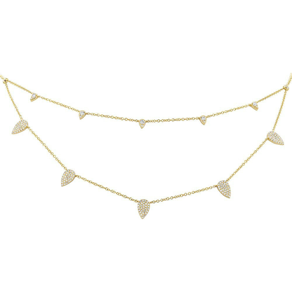 14K Gold 0.50CT Pear Shape Pave Diamond Pendant Double 2 Row Chain Necklace