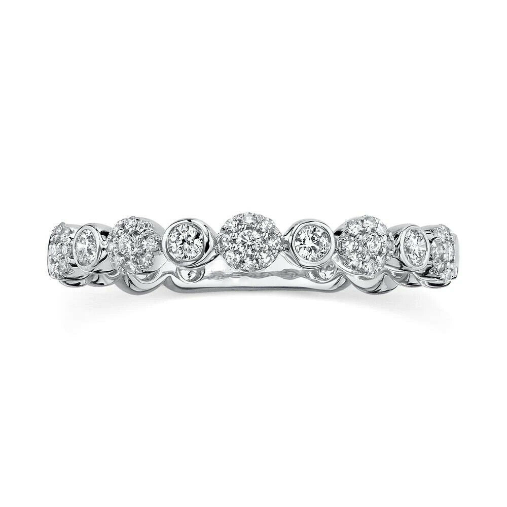 14K Gold 0.22 CT Bezel Cluster Alternating Diamond Ring Band Womens Natural Cut