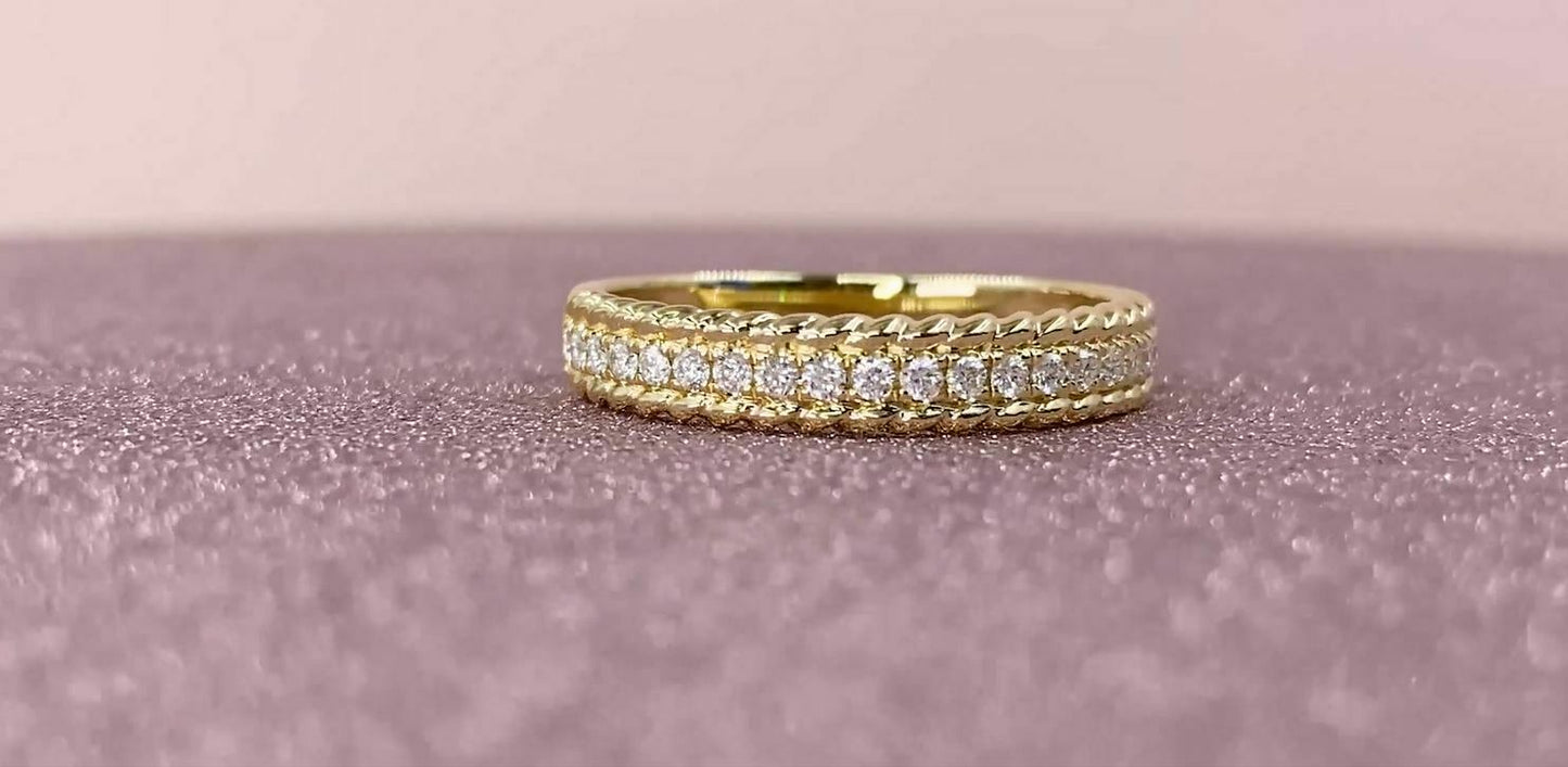 14K Gold 0.19 CT Beaded Diamond Band Ring Wedding Anniversary Round Cut Natural