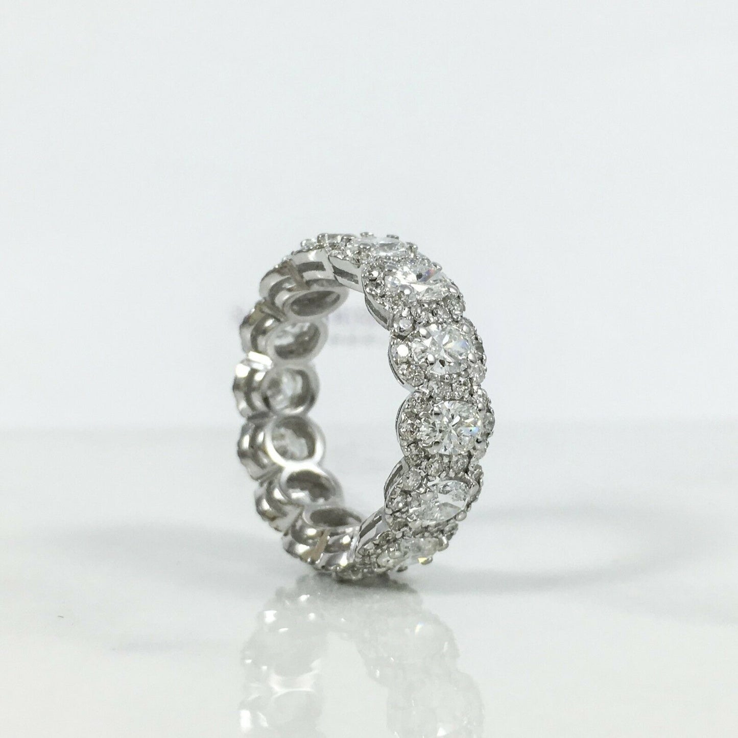 18K White Gold 3.23CT Oval Diamond Eternity Ring Halo Engagement Anniversary Band