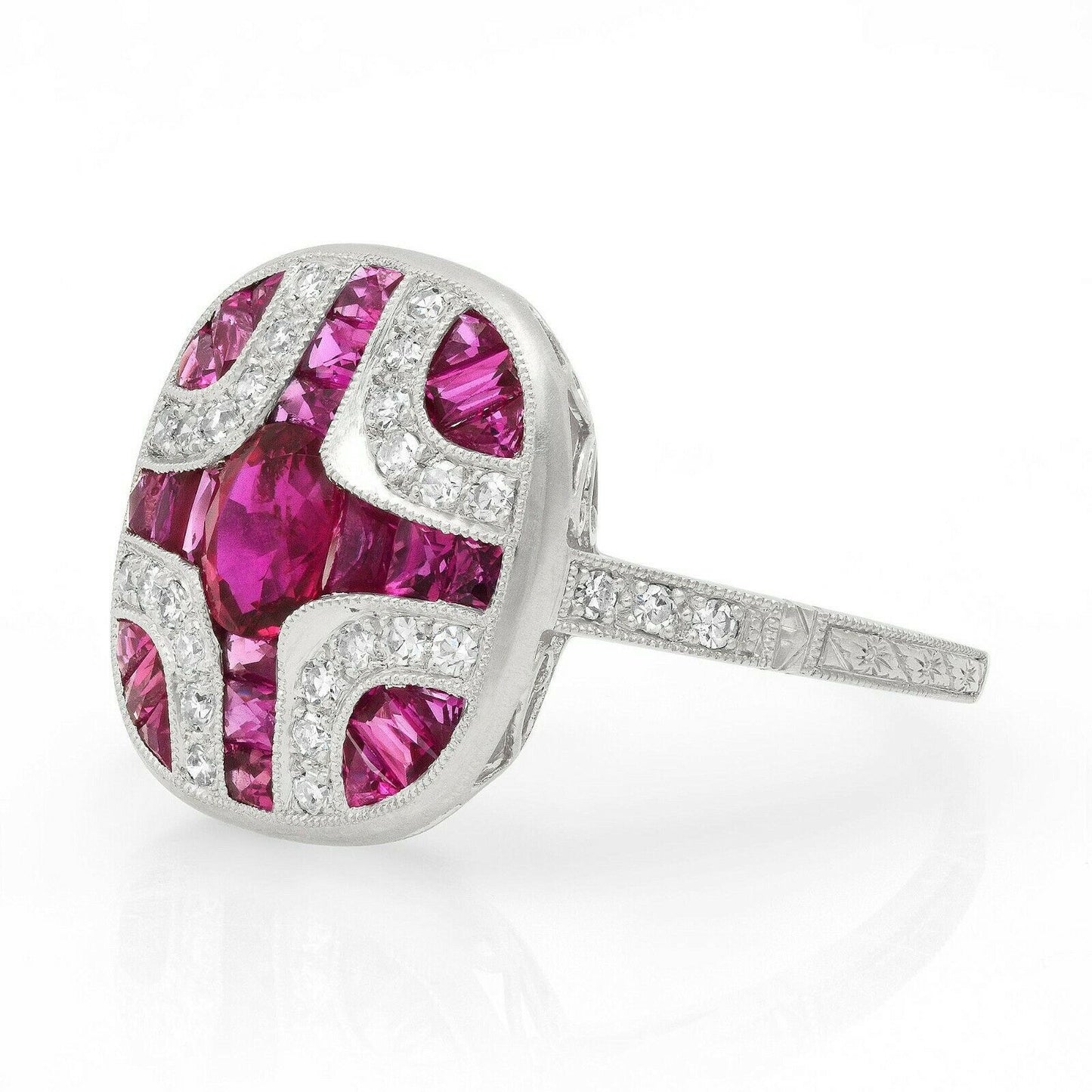 Art Deco Ruby Diamond Platinum Ring Handmade Certified Natural