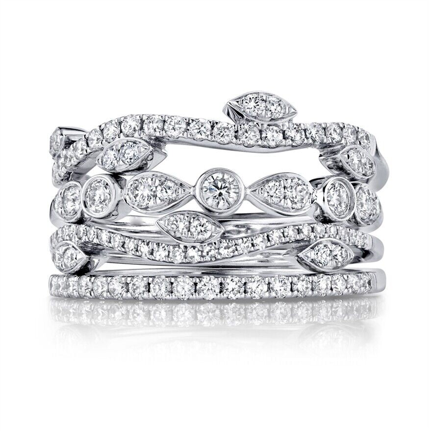 14K Gold 0.78 CT Diamond 4 Ring Stackable Set