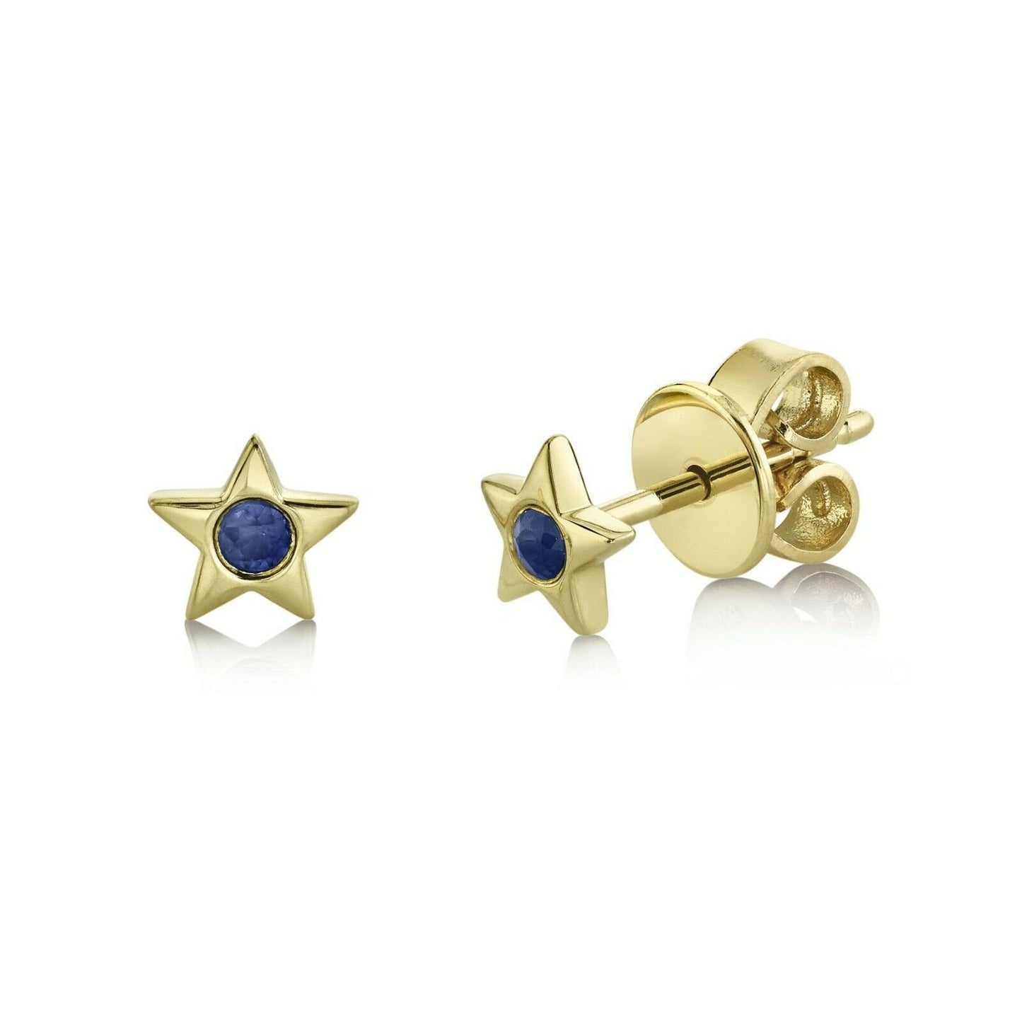 14K Gold 0.10 CT Blue Sapphire Star Stud Earrings Round Cut Natural