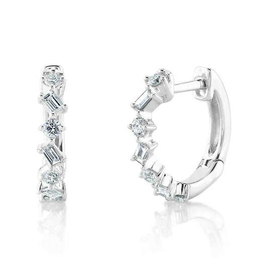 14K Gold 0.26CT Baguette Round Cut Diamond Huggie Earrings Huggy Natural