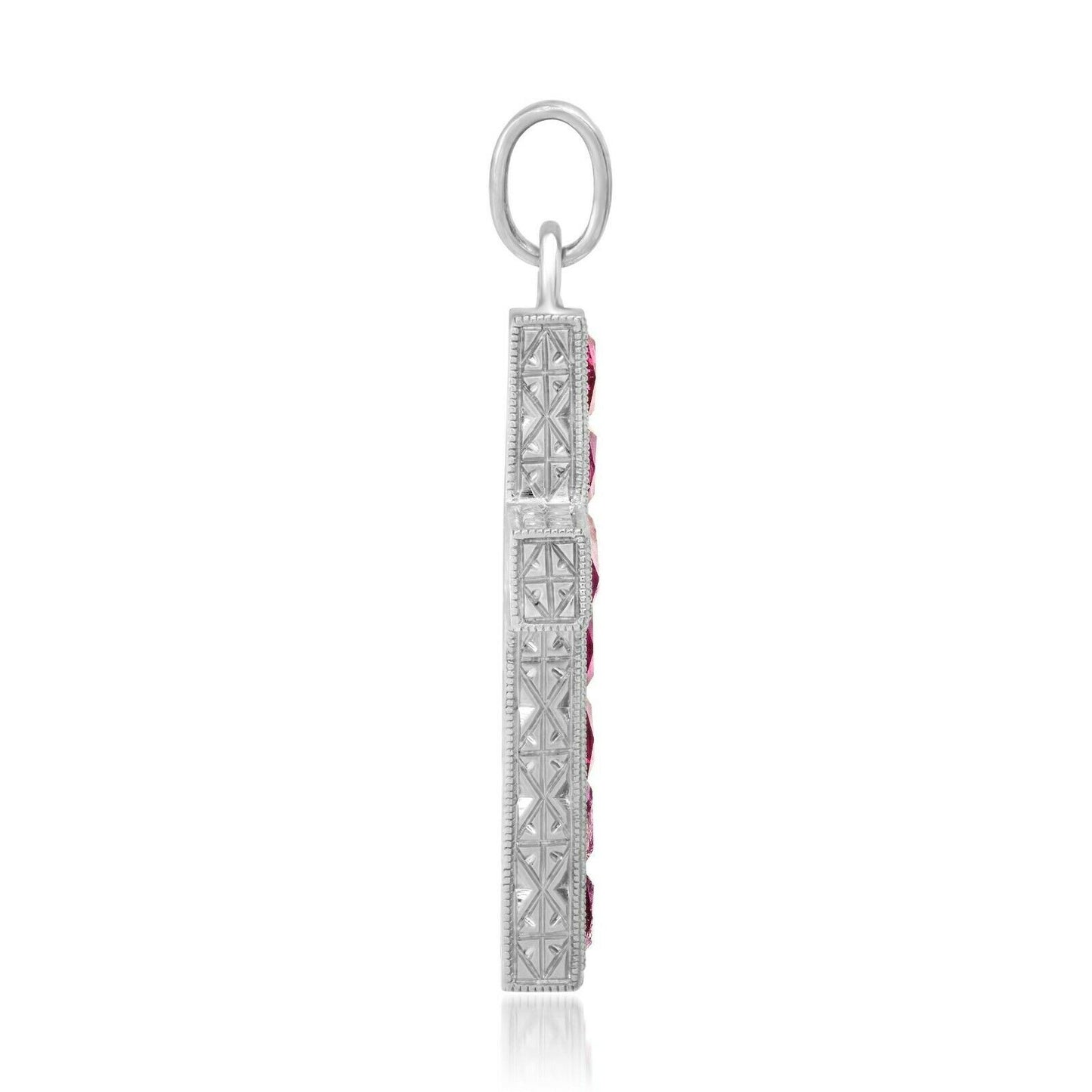 Art Deco Ruby Diamond Cross Platinum Pendant Necklace Chain Included