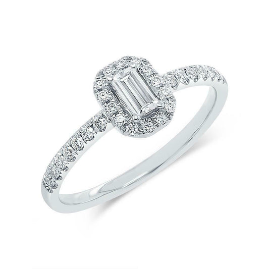 14K Gold 0.38CT Baguette Diamond Engagement Ring Solitaire Halo Certified