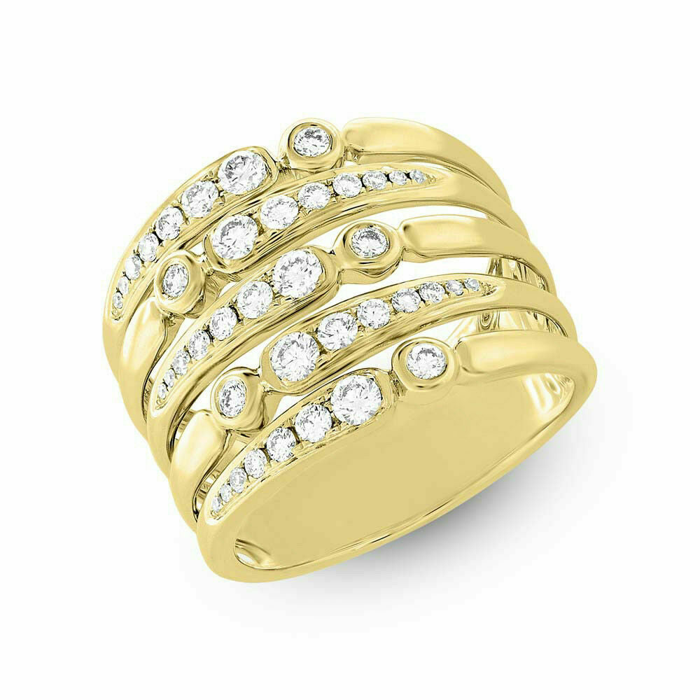 14k Gold 0.75 CT Diamond Wide Cocktail Multi Row Band Ring Natural Round Cut