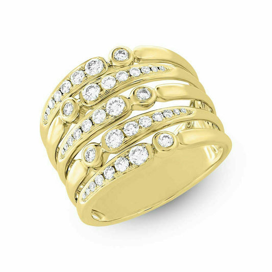 14k Gold 0.75 CT Diamond Wide Cocktail Multi Row Band Ring Natural Round Cut