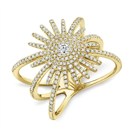 14K Gold 0.57 CT Diamond Starburst Ring Women Cocktail Statement Round Cut 7