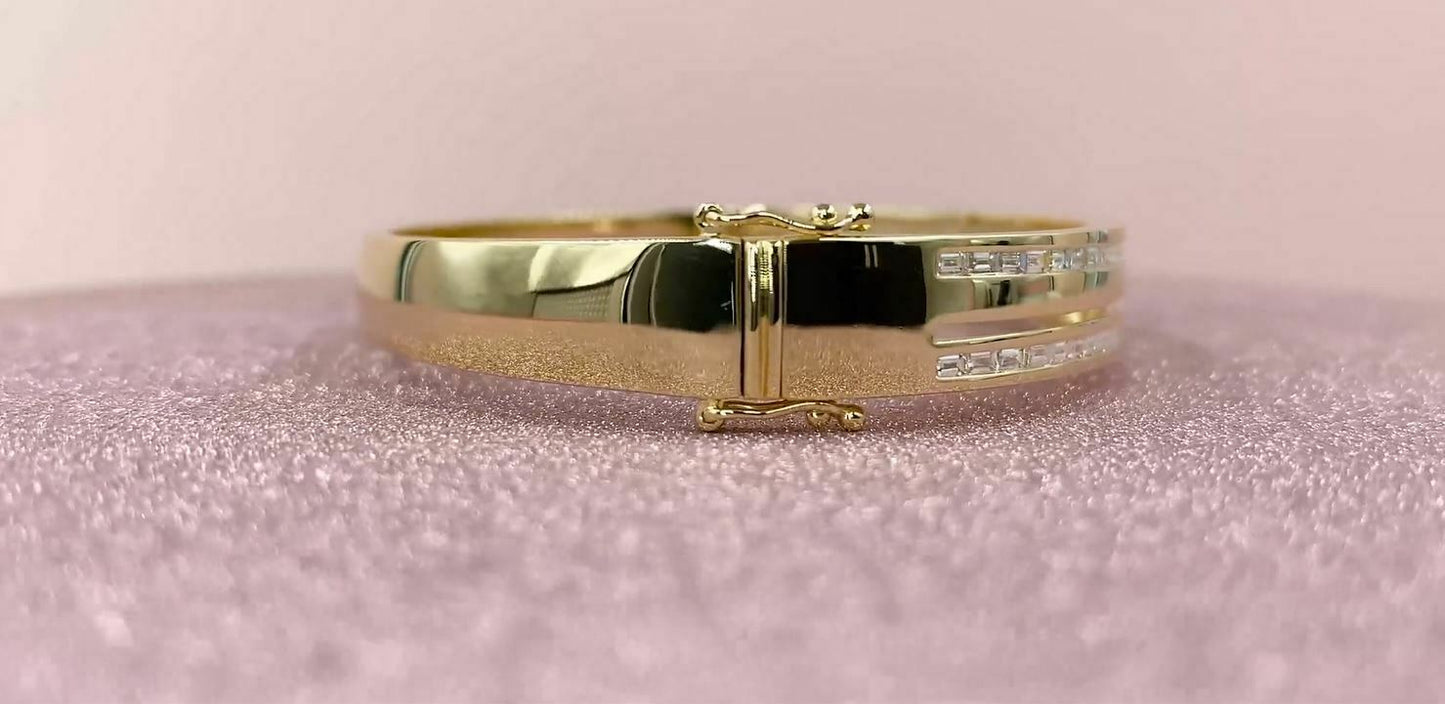 14K Gold 1.38 CT Baguette Cut Diamond Bangle Bracelet Certified Natural