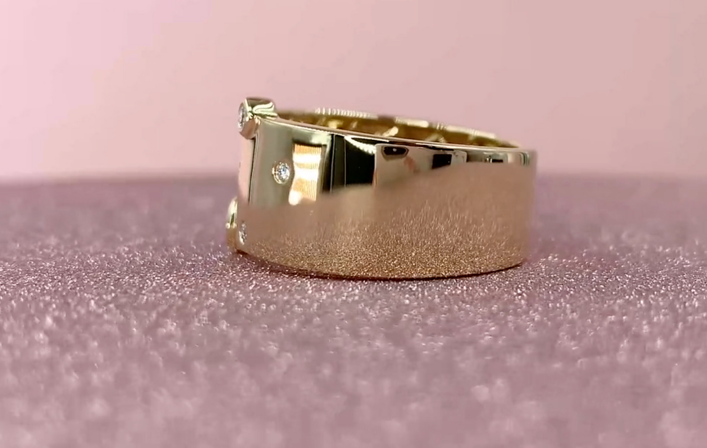 14k Gold 0.26 CT Diamond Floating Bezel Wide Band Ring Natural Round Cut