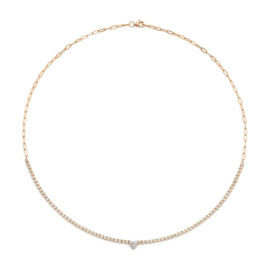 14K Gold 1.30 CT Diamond Heart Paper Clip Necklace Crown Setting Round Cut