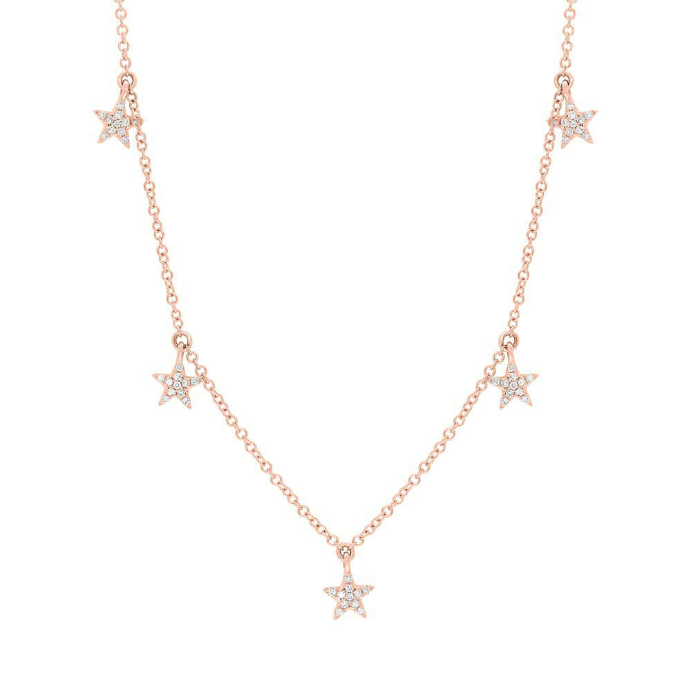 14k Gold 0.13CT Natural Diamond Star Dangling Charm Fine Fashion Necklace