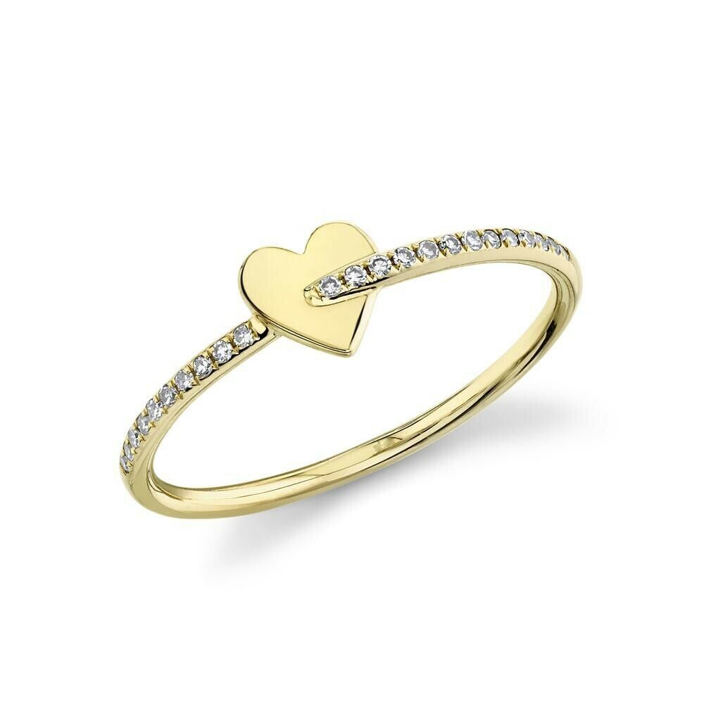 14K Gold 0.07 CT Diamond Heart Ring Round Cut Natural Women's Right Hand
