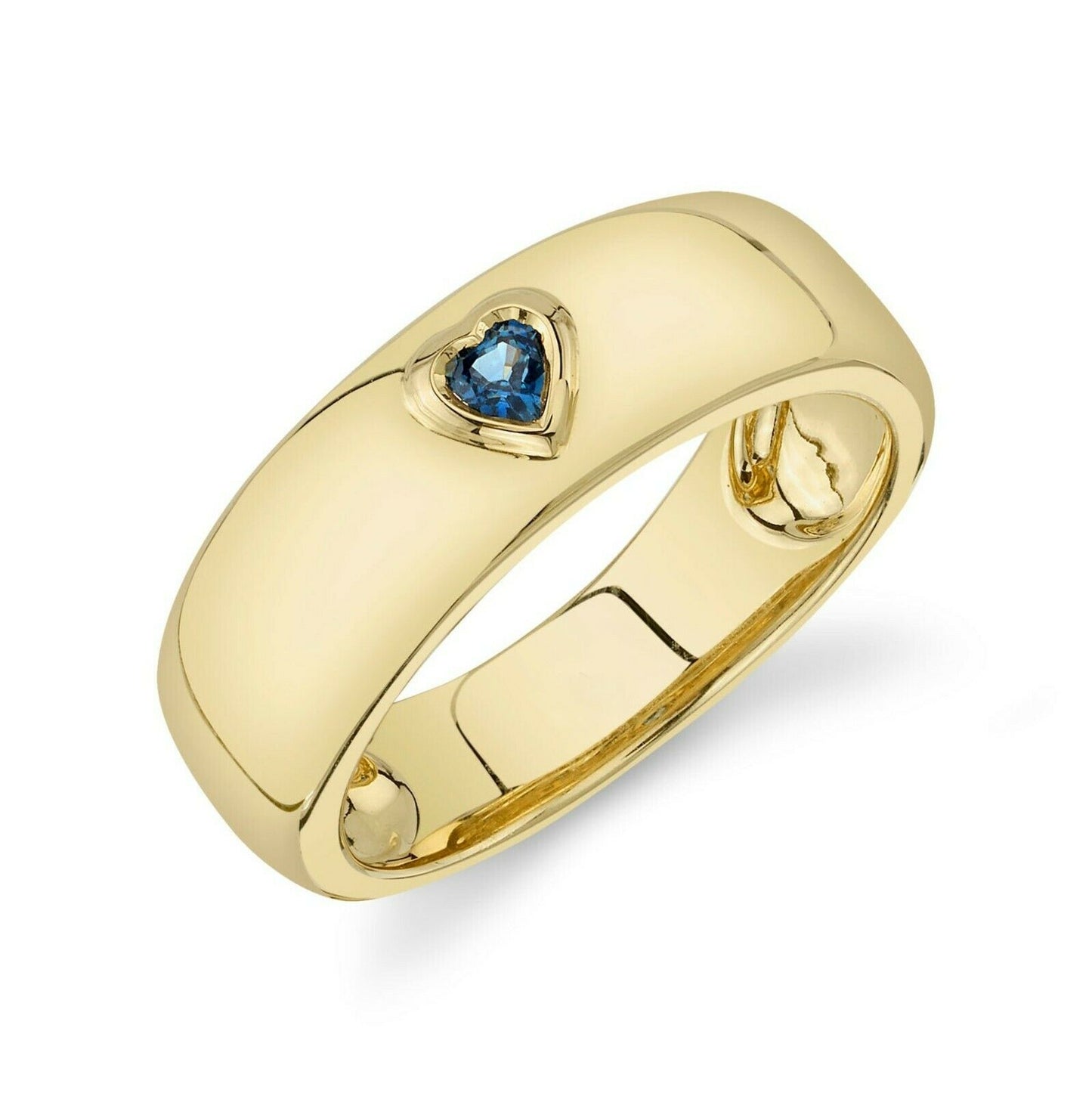 14K Gold 0.13 CT Heart Cut Blue Sapphire Band Ring Bezel Set Natural