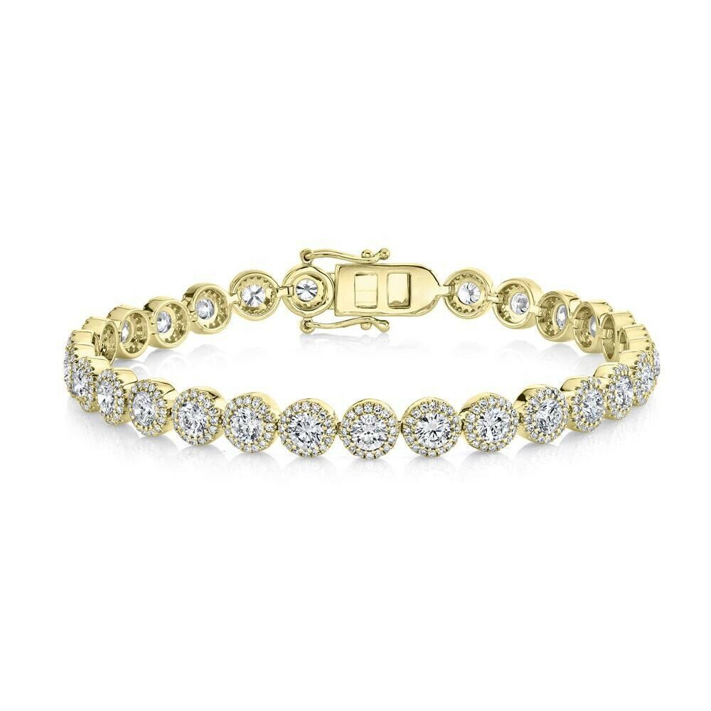 14K Gold 7.42 CT Diamond Tennis Bracelet Halo Certified Natural Round Cut