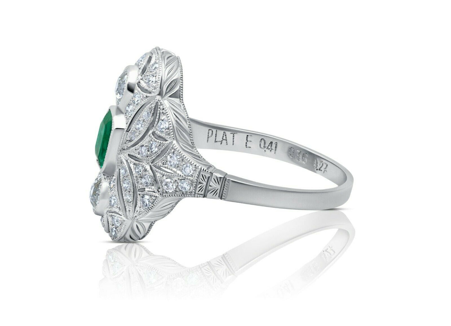 Diamond And Emerald Platinum Ring Art Deco Antique Rose Cut Certified Natural