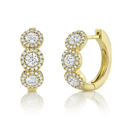 14K Gold 1.10 CT Diamond Huggie Hoop Earrings Round Cut Natural