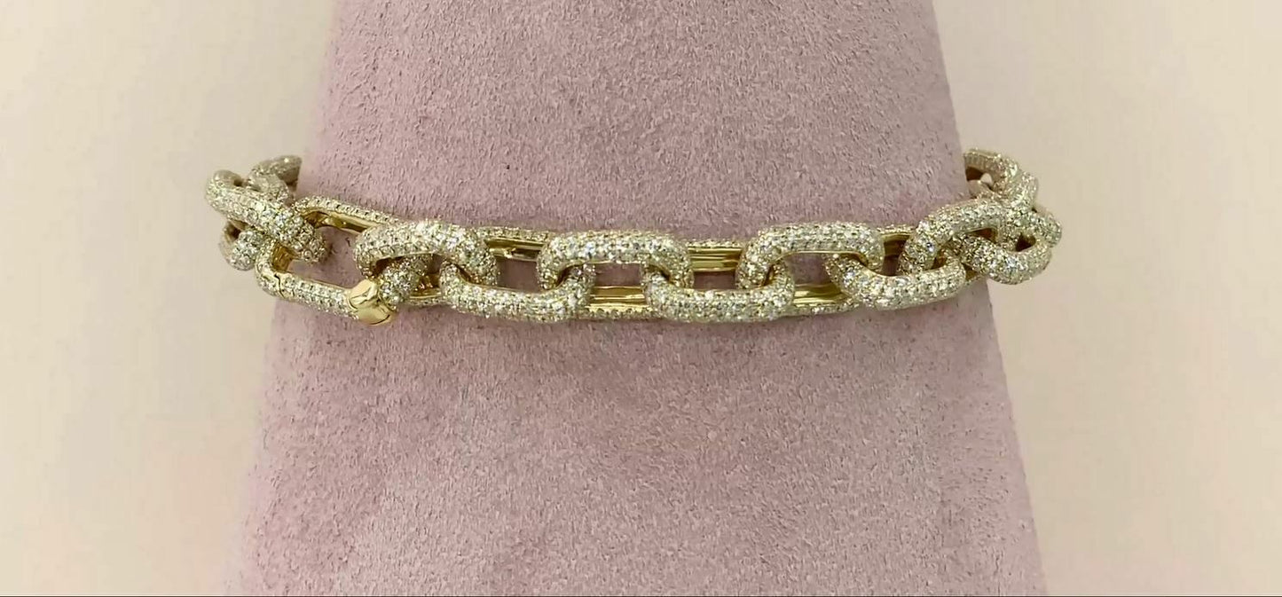 14K Gold 8.49 CT Diamond Paper Clip Bracelet Link Round Cut Pave Womens