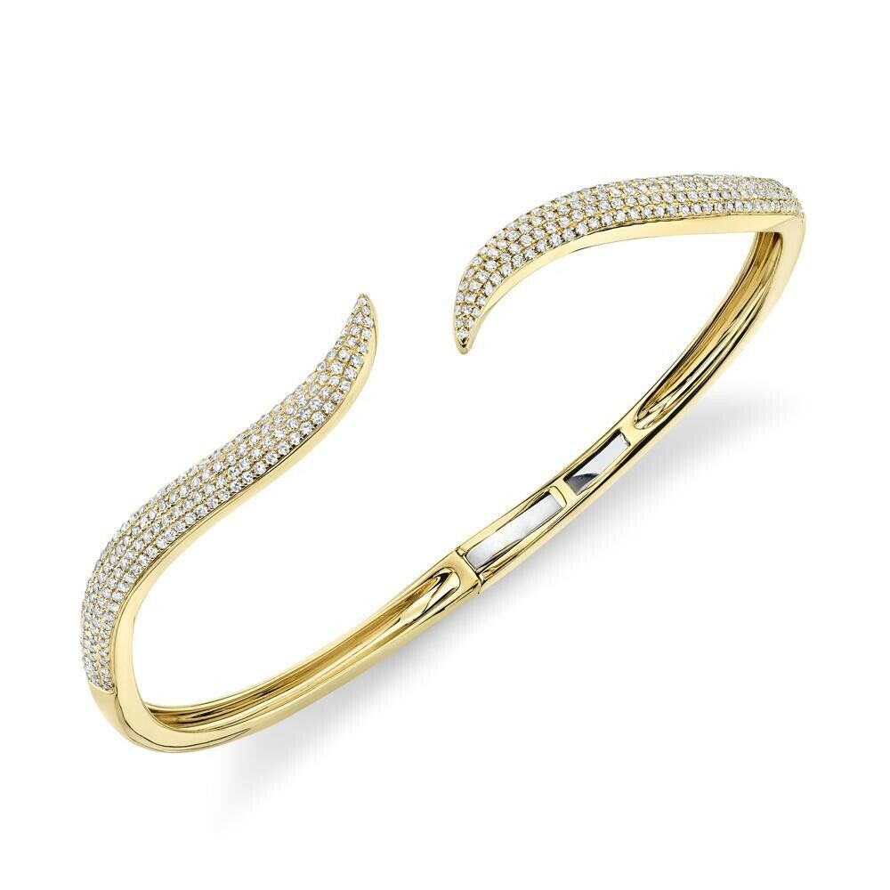 14K Gold 0.83 CT Diamond Claw Bangle Bracelet Curve Cuff Pave Set Round
