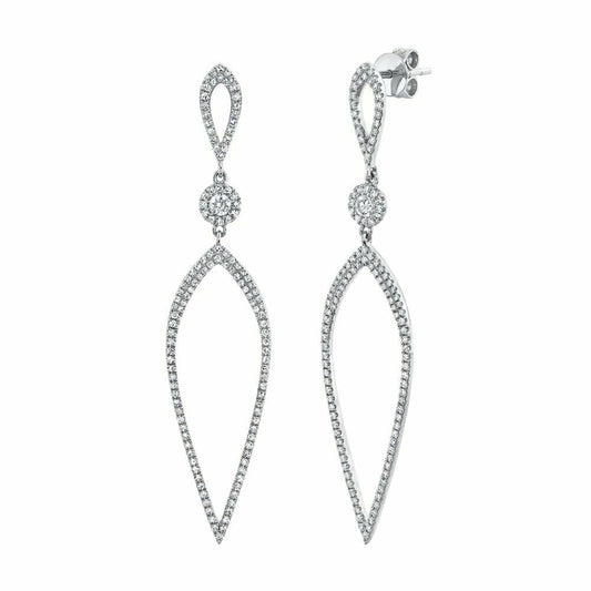 14K Gold 0.74CT Diamond Teardrop Earrings Shield Dangle Round Cut Natural