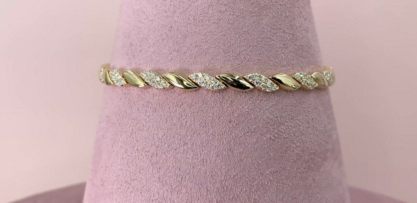 14K Gold 1.10CT Diamond Wave S Bracelet Statement Round Natural