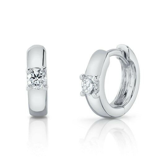 14K Gold 0.16CT Diamond Huggie Earrings Round Cut Natural Single Stone