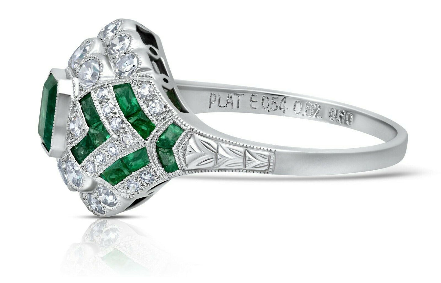 Emerald And Diamond Platinum Ring Handmade Certified Natural
