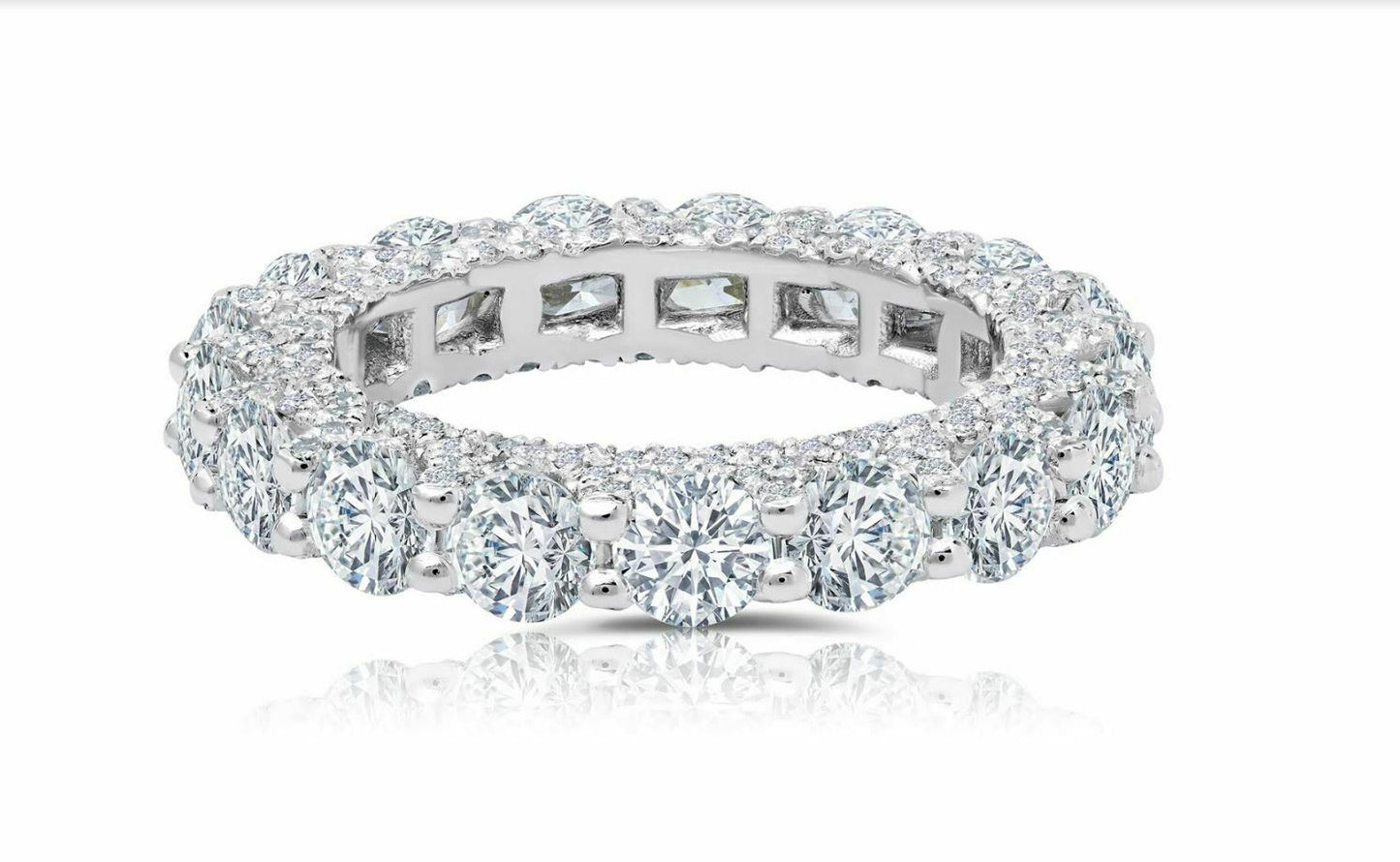 18K White Gold 5.29CT Unique Diamond Eternity Ring Engagement Anniversary 3 Side