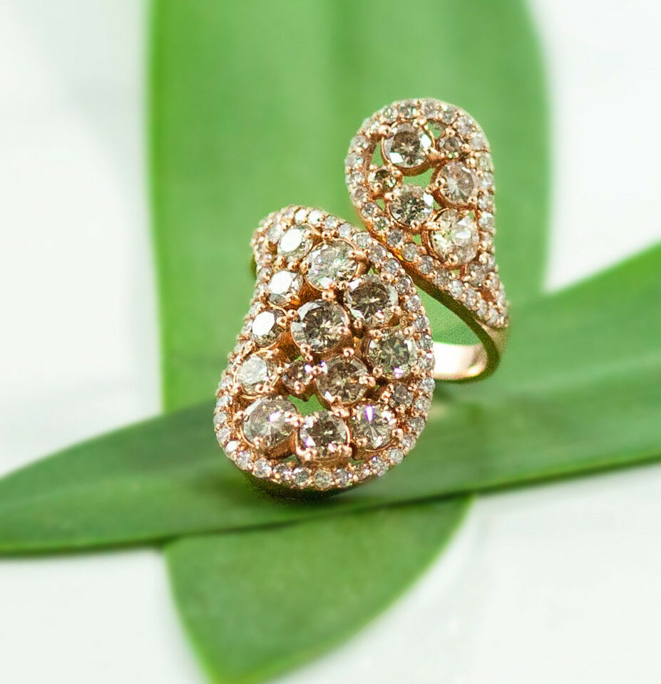 14K Gold 3.72CTFancy Color Diamond Wrap Ring Paisley Snake Round Cut Brown