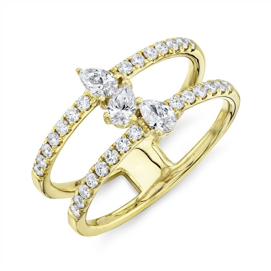 14K Gold 0.34 CT Pear Cut Diamond Open Cocktail Ring Right Hand Women's Natural