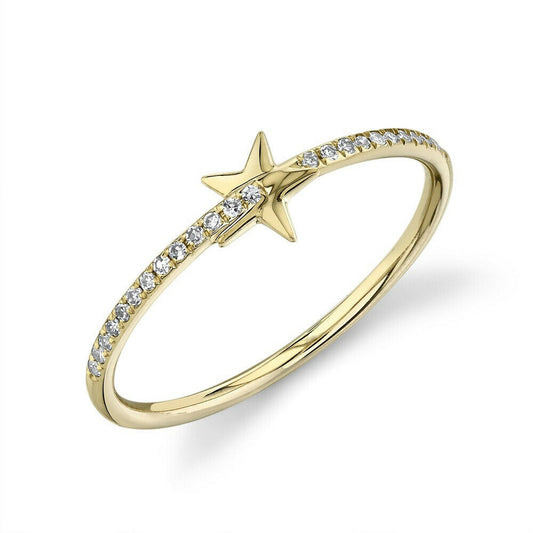 14K Gold 0.08 CT Shining Star Diamond Ring Natural Round Cut Statement Right Hand