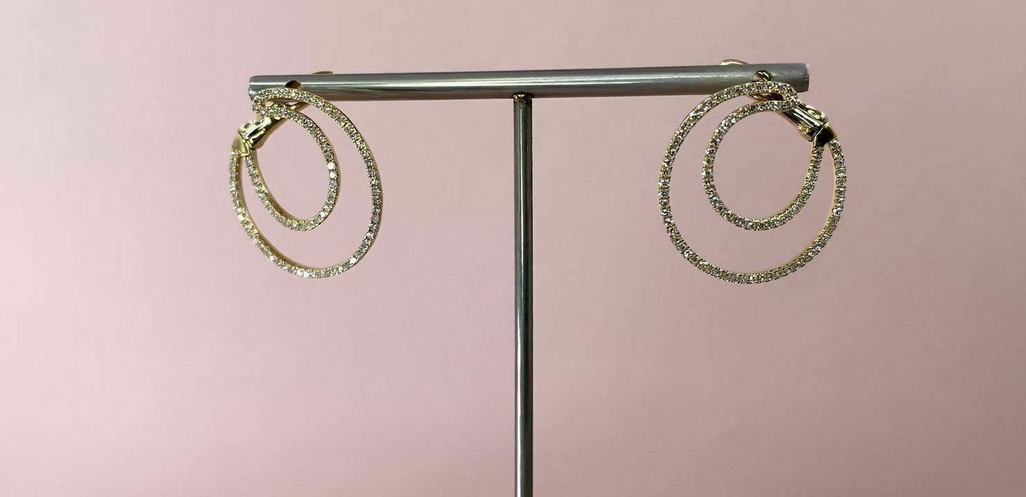14K Gold 0.51 CT Diamond Crescent Earring Round Cut Natural Drop Circle