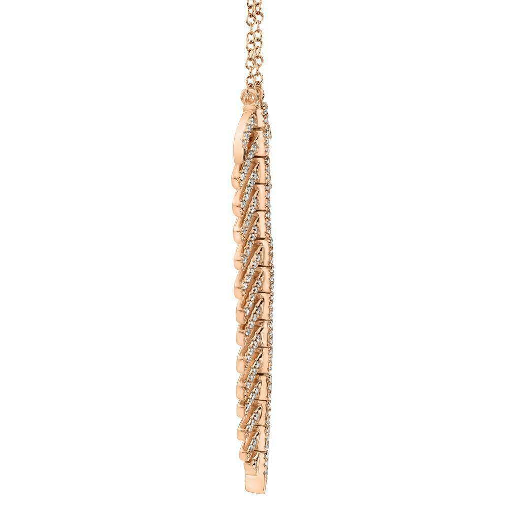 14K Gold 0.29 CT Diamond Feather Pendant Necklace Flexible Natural Round Cut