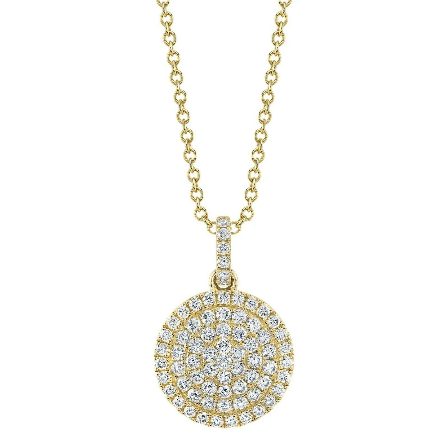 Diamond Circle Disc Necklace 14K Yellow Gold 1.02CT Round Cut Natural Womens