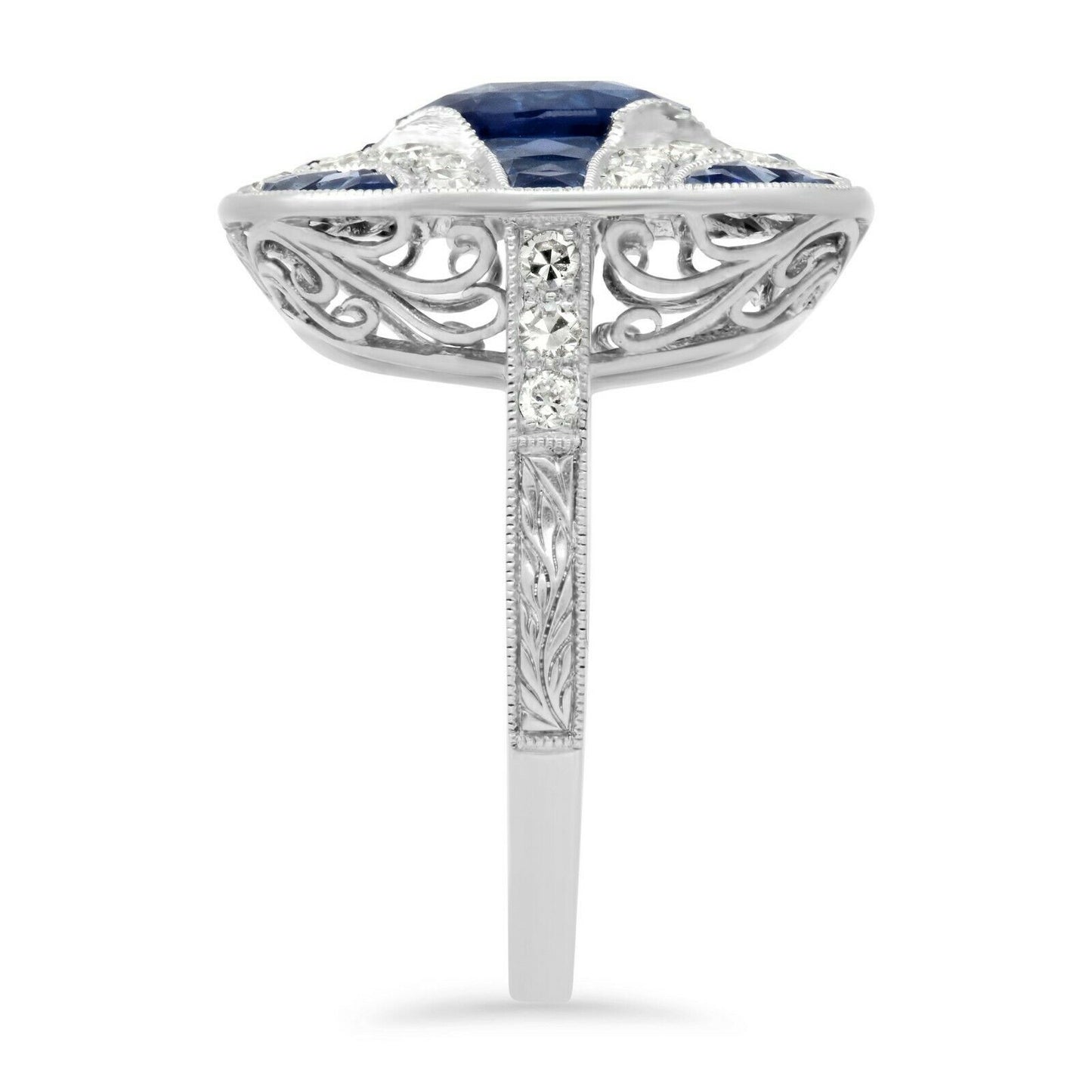 Art Deco Blue Sapphire Diamond Platinum Ring