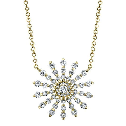 14K Gold 0.75 CT Diamond Starburst Necklace Sun Ray  Round Cut Natural