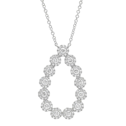 14K Gold 0.80CT Diamond Pear Halo Tear Drop Pendant Necklace