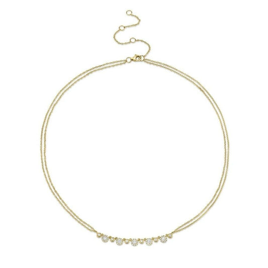 14K Gold 0.56 CT Diamond Multi Strand Necklace Halo Cluster Round Natural Layered