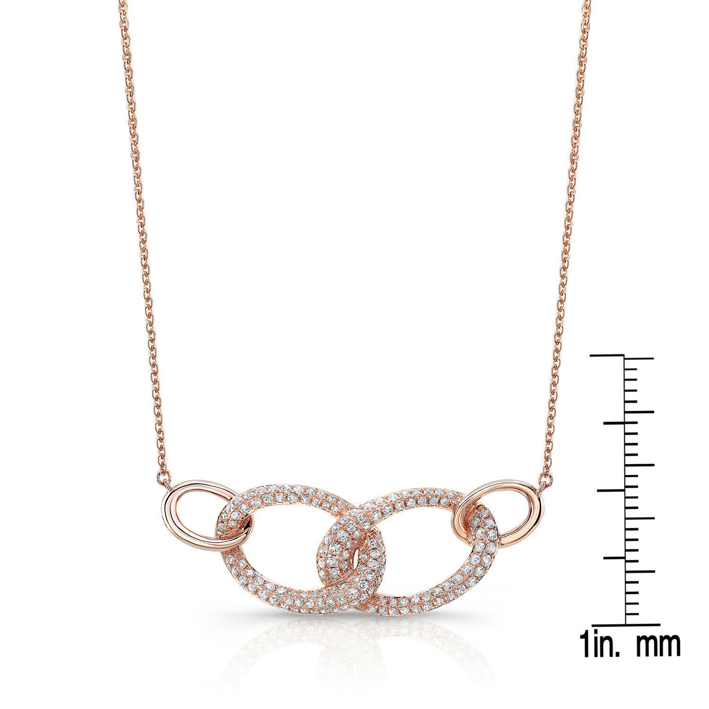 14K Rose Gold 0.60 CT Diamond Oval Knot Necklace Puff Pave Love Interlocking